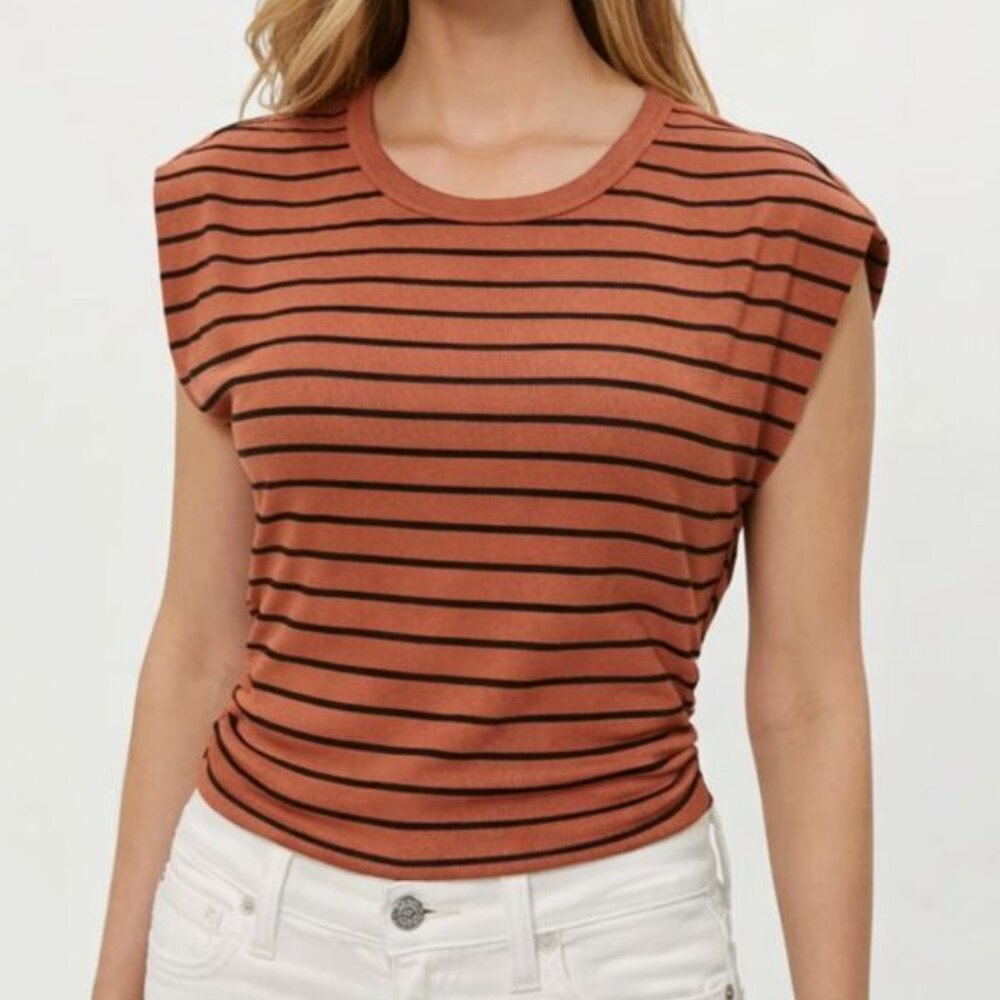 Michael Stars Joni Striped Power Shoulder Tee – Terra Stripe – Size XS